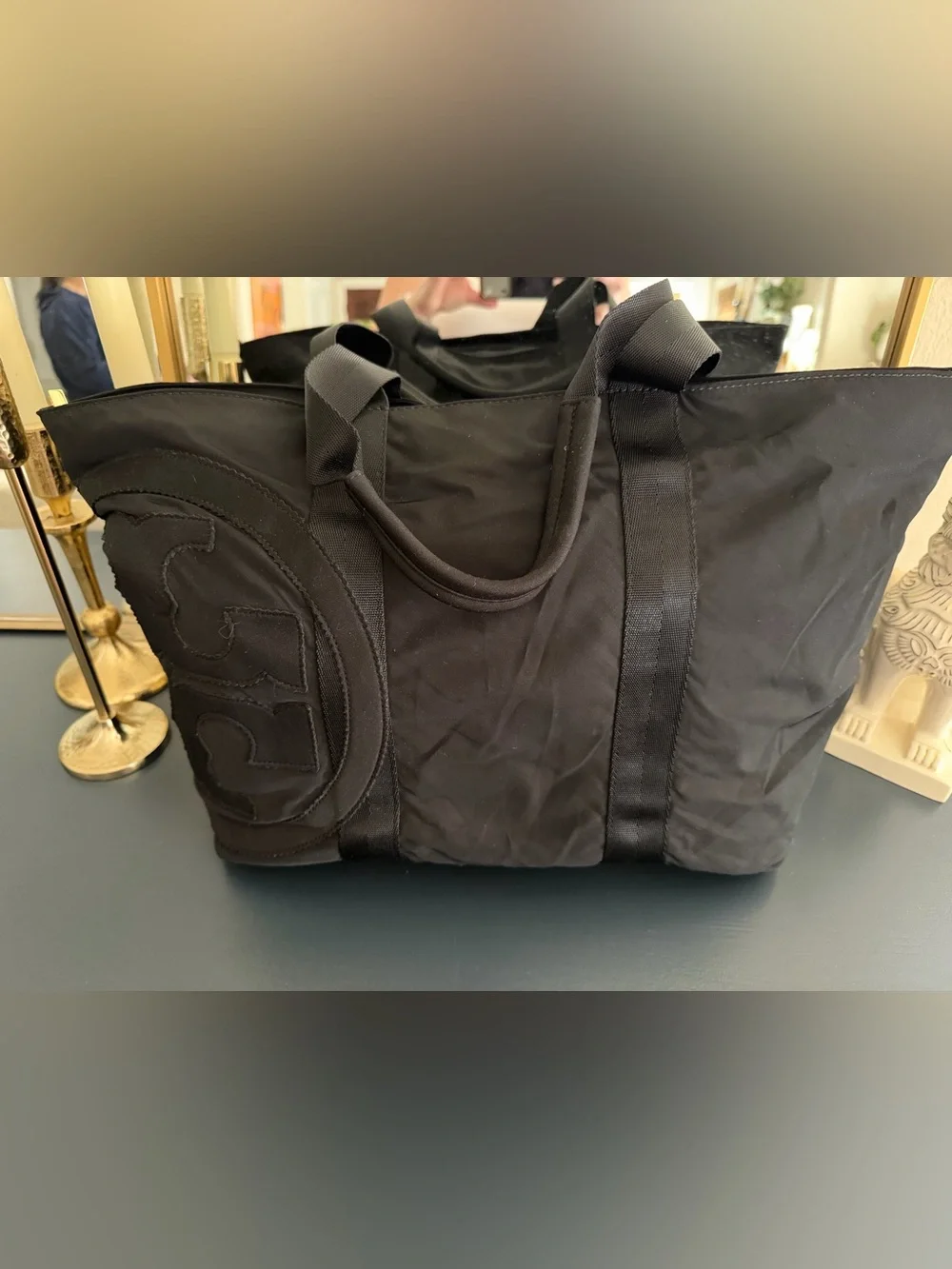 Black Tory Burch Tote Bag with Logo Embroidery